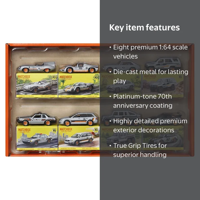 Matchbox Cars, Set of 8 Die-Cast Cars in 1:64 Scale with Matchbox