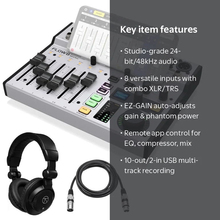 Behringer FLOW 8 8-Input Digital USB Audio Mixer, Bundle with