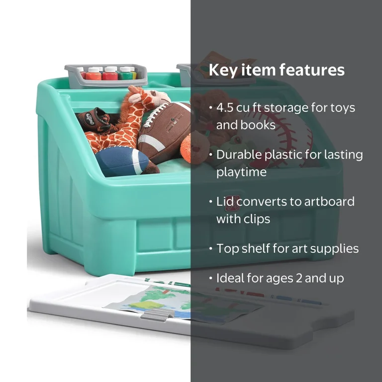 Step2 2-in-1 Mint Toy Storage Box with Art Lid for Toddlers