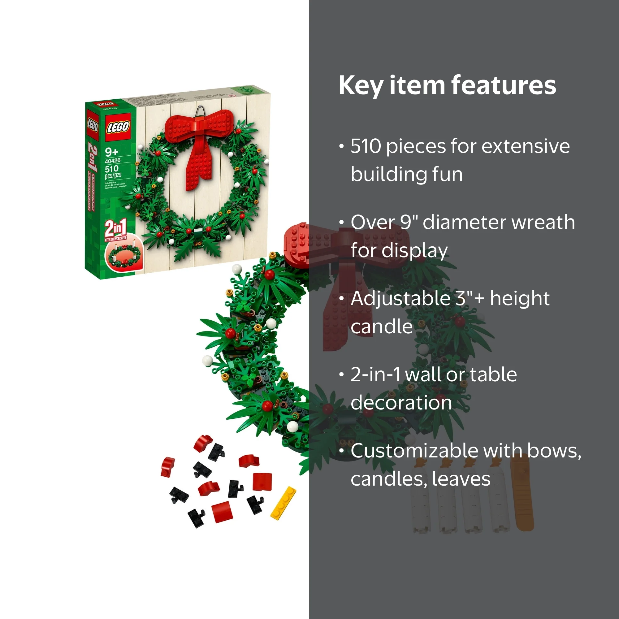LEGO, Christmas Wreath 40426 2 in 1, 510 pieces, Advent Candles