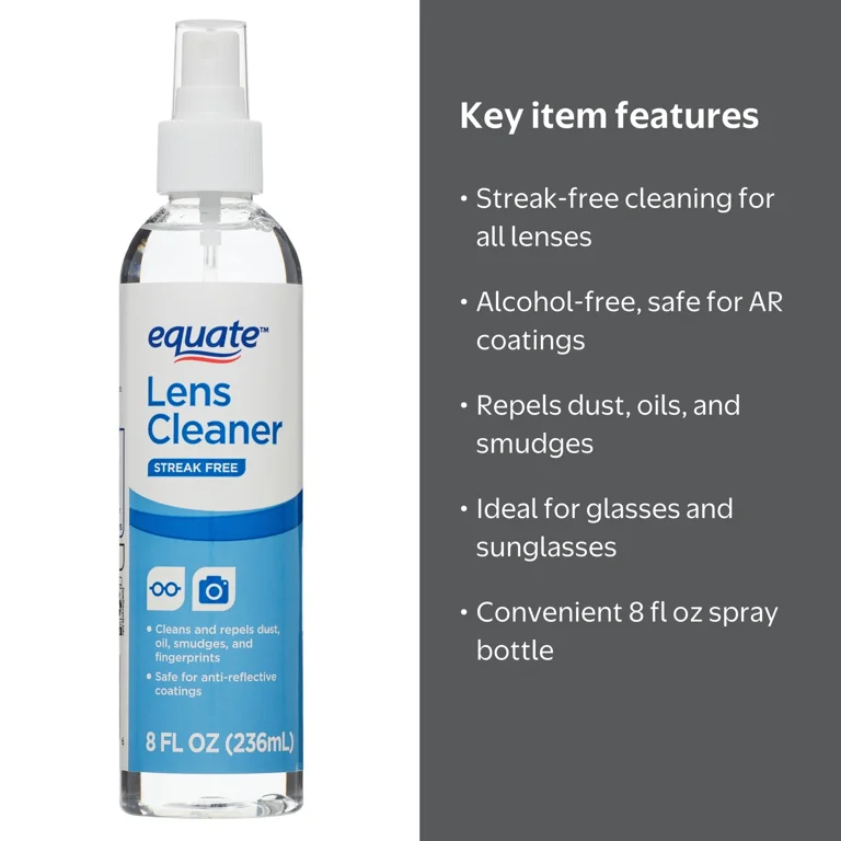Equate Lens Cleaner 8 oz Spray Bottle for Glasses and Sunglasses