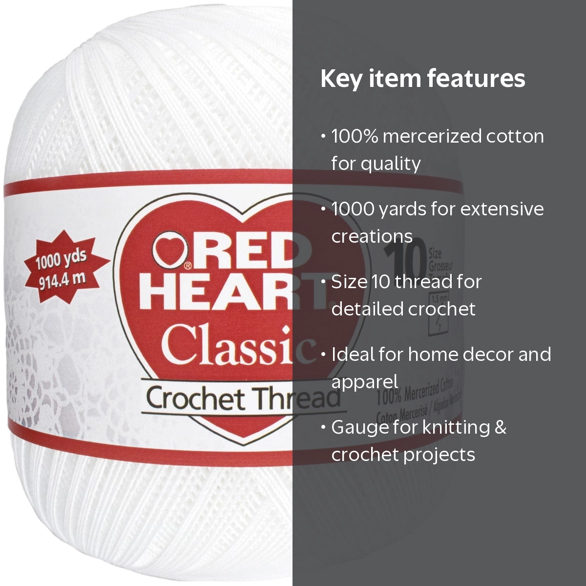 Red Heart¬Æ, Classic White Cotton Yarn, Size 10, 1000 Yards for