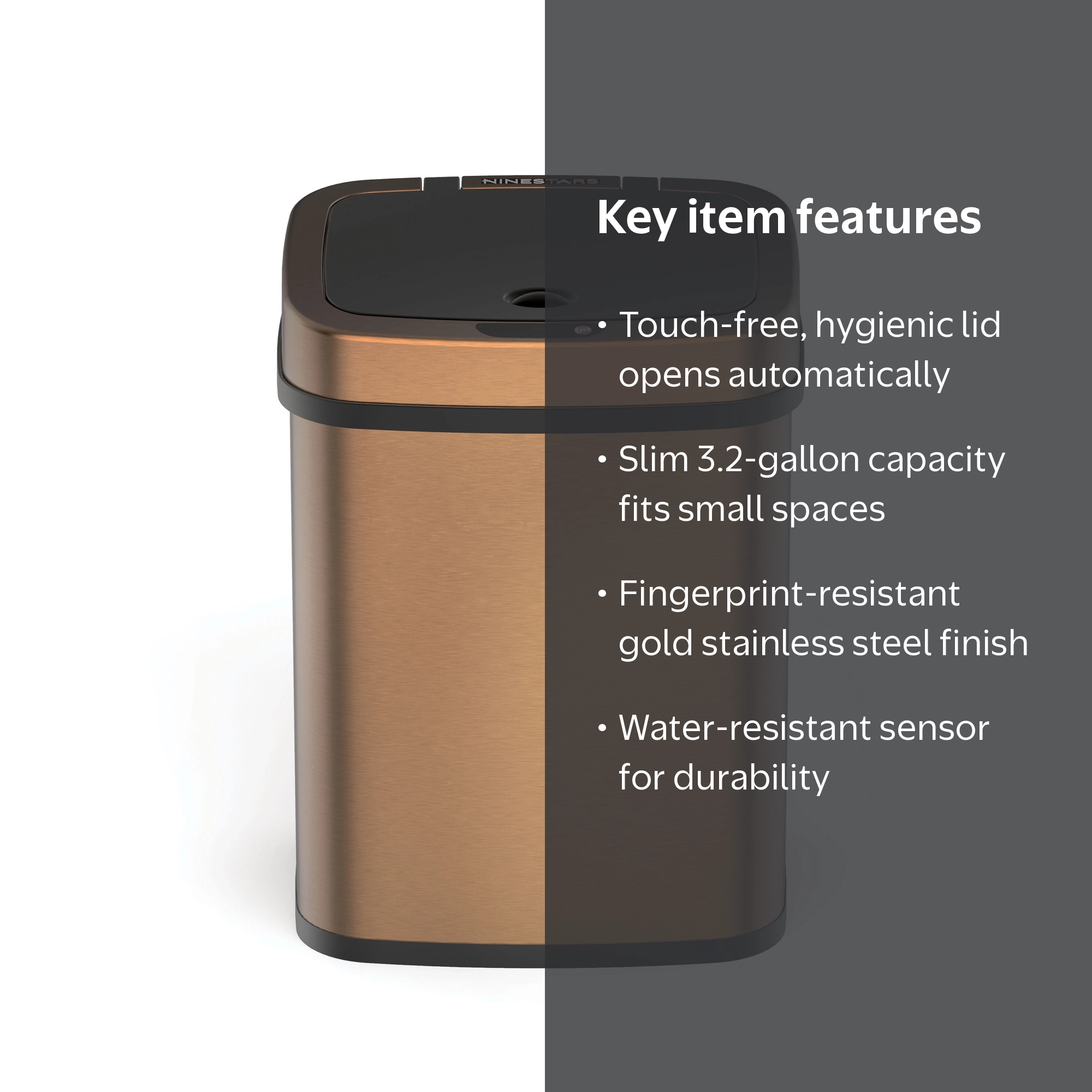 Nine Stars Automatic Bathroom Trash Can, 3.2 Gallon Stainless