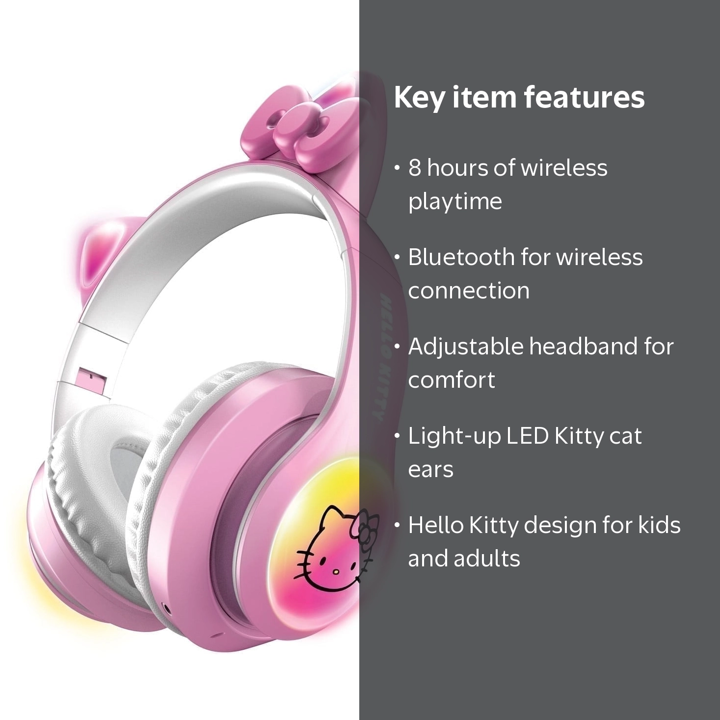 Hello Kitty, Headphones, Light-Up, Wireless Bluetooth, Pink