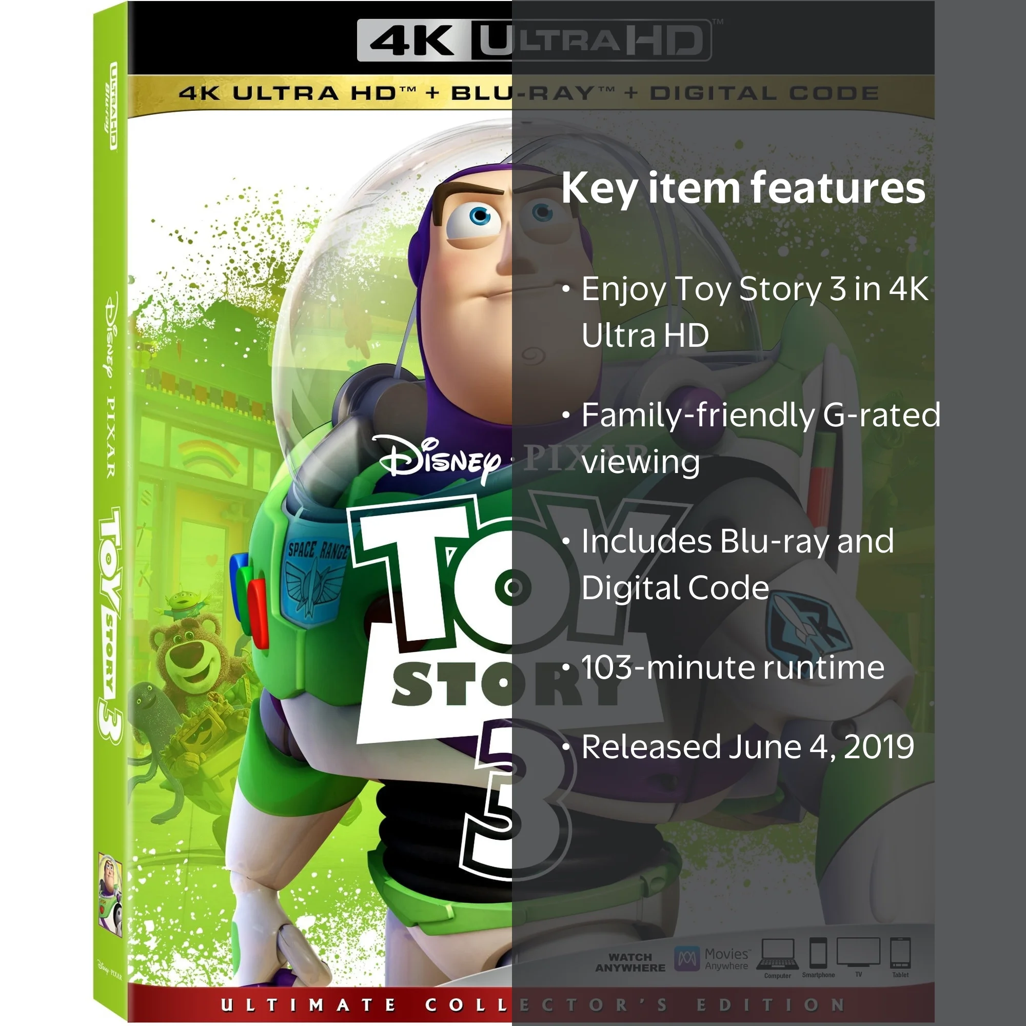 Disney, Toy Story 3 4K Ultra HD + Blu-ray Digital Code - Walmart.com