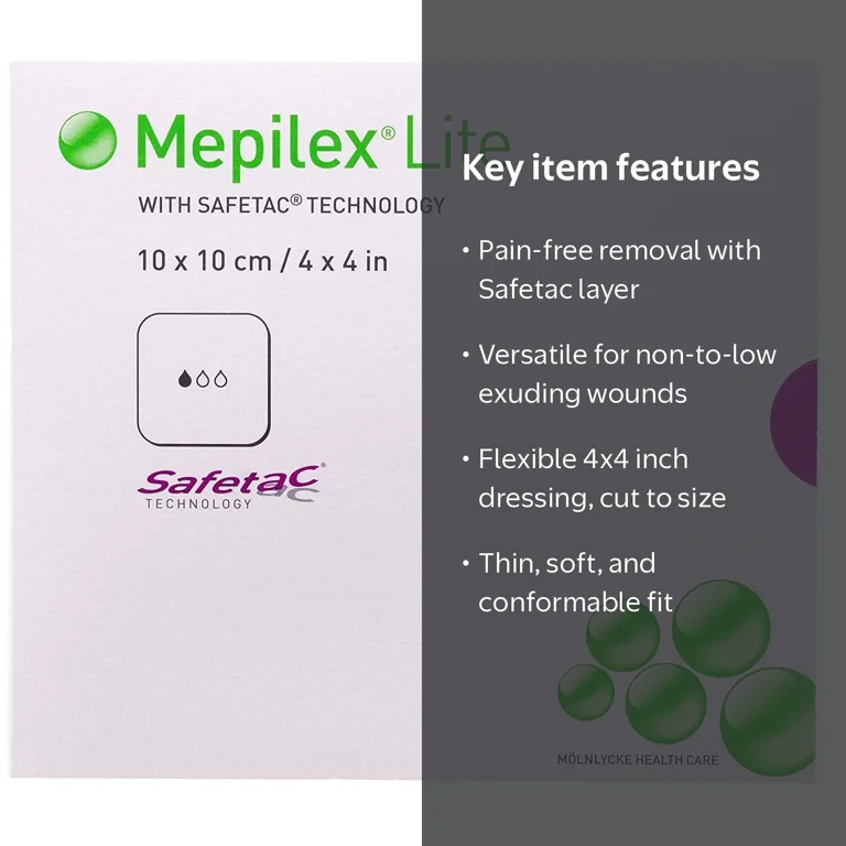 Molnlycke Mepilex Lite 4x4 in. Non-Stick Soft Silicone Foam Wound