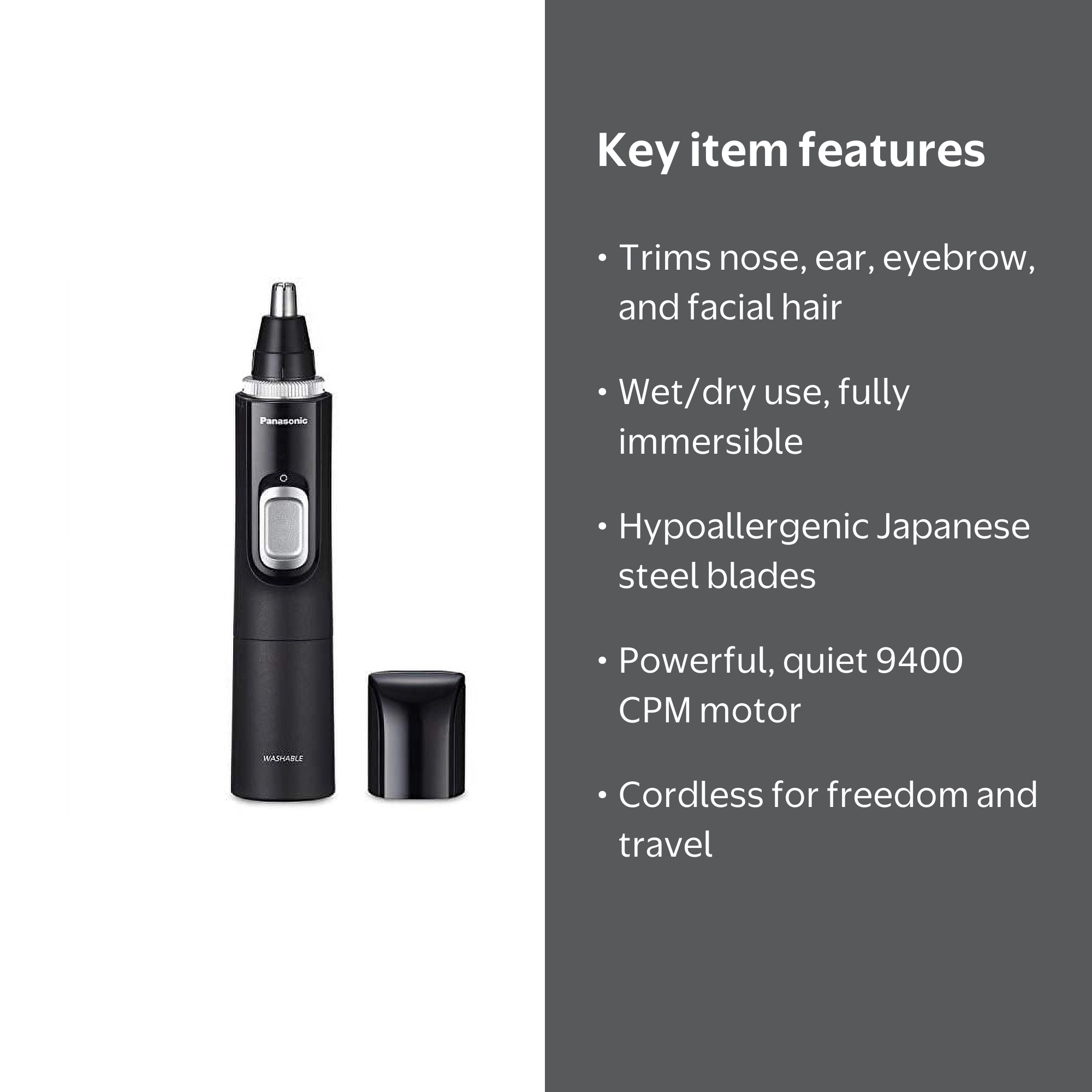 Panasonic ER-GN70-K Men's Ear and Nose Hair Trimmer with Vacuum