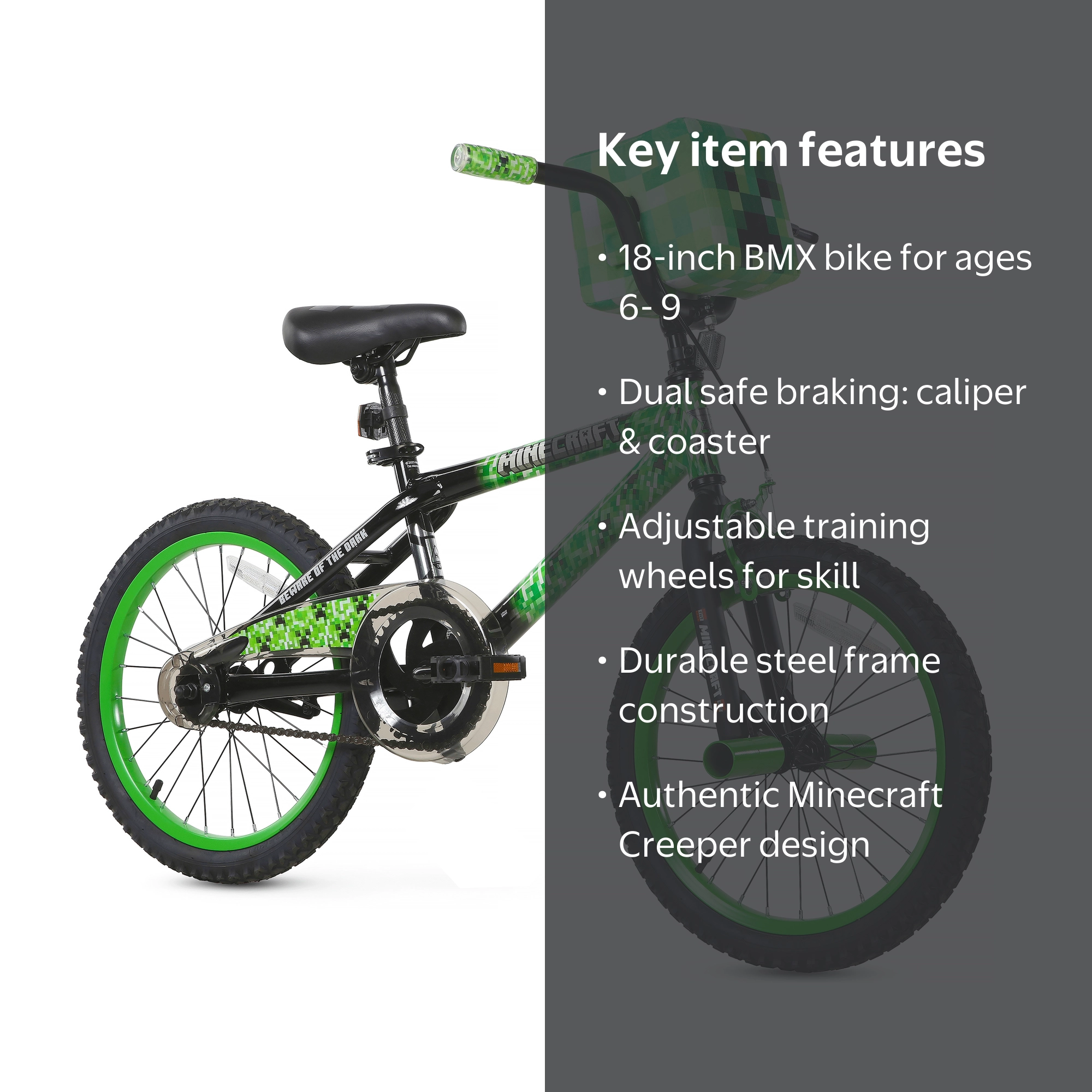 Dynacraft Minecraft Unisex 18-Inch BMX Bike for Kids Aged 6-9