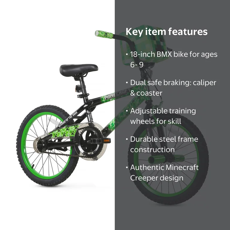 Dynacraft Minecraft Unisex 18-Inch BMX Bike for Kids Aged 6-9