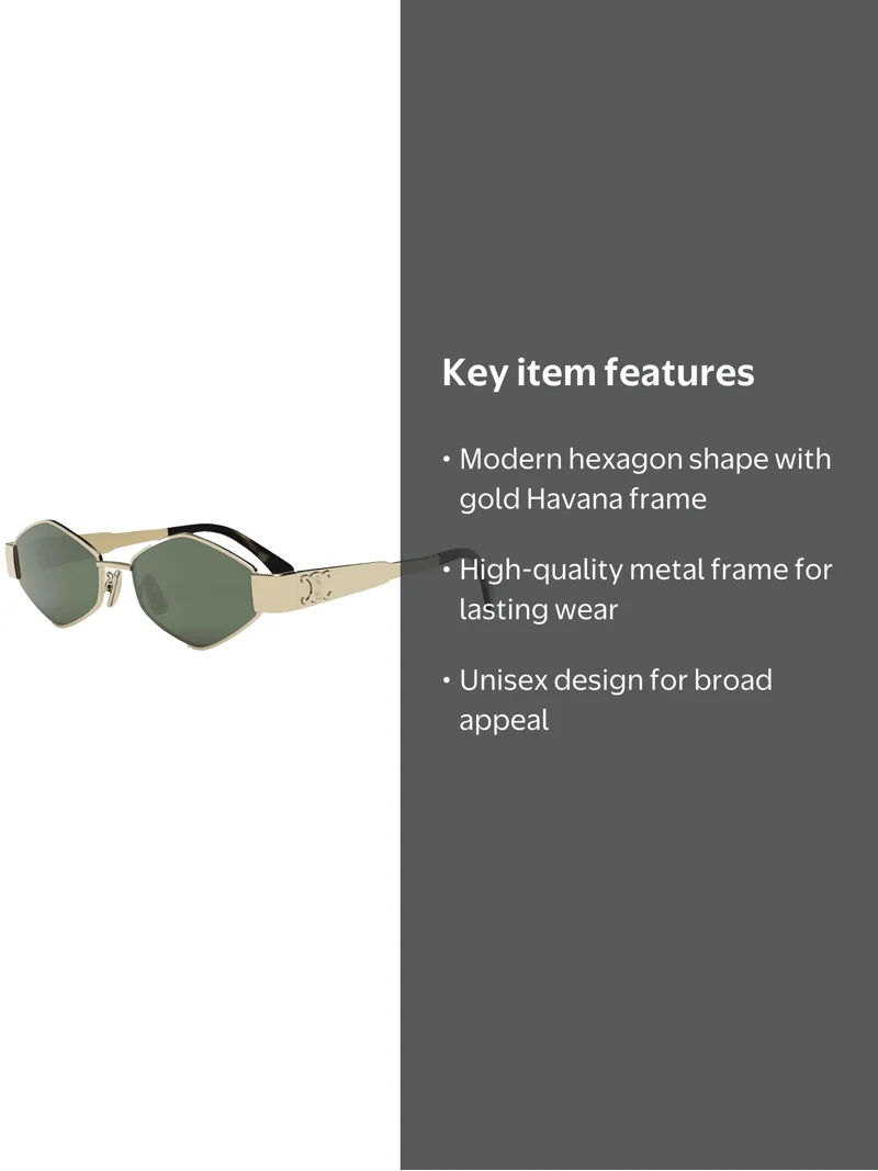 Celine Gold Havana Green Lens CL40254U Triomphe Hexagon Sunglasses