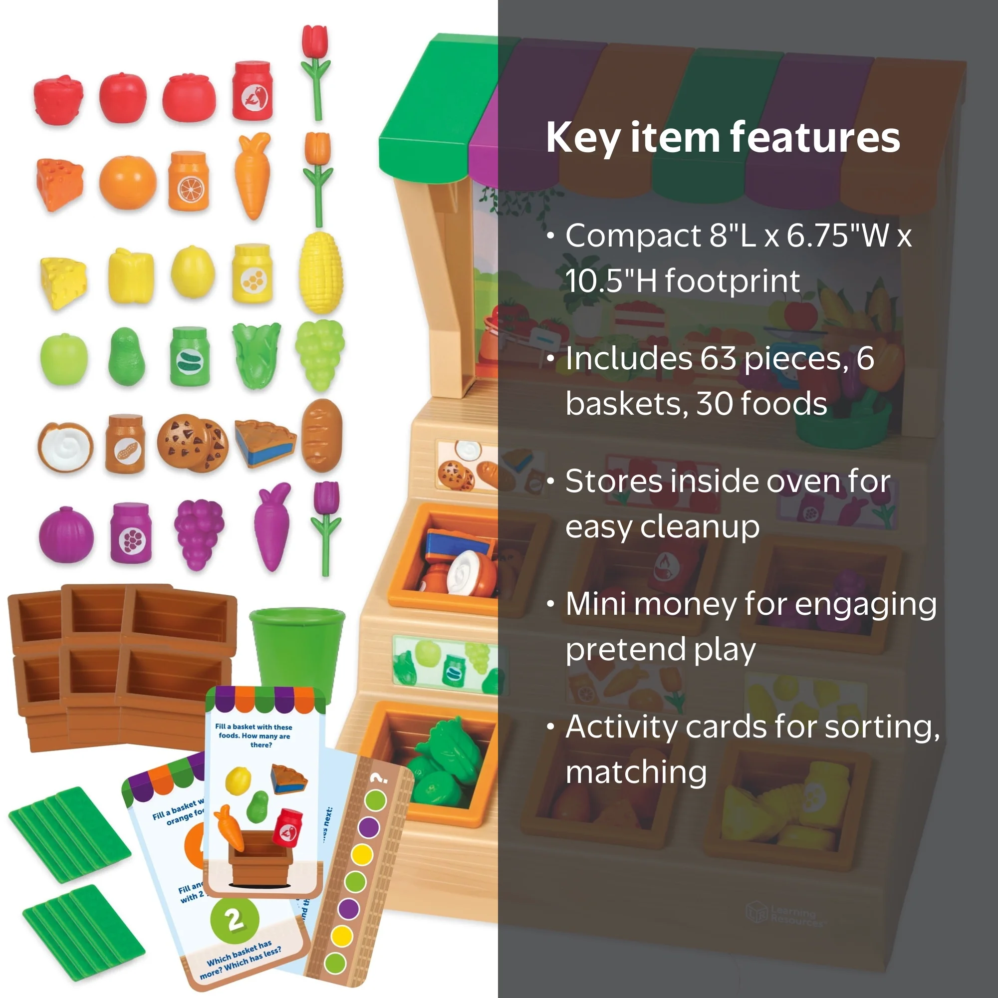 Learning Resources, Mini Farmstand Sorting Set Play Food, 63 pcs