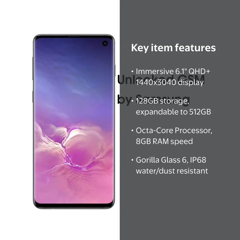 SAMSUNG Galaxy S10 G973, 128GB, GSM Unlocked Dual SIM, Water