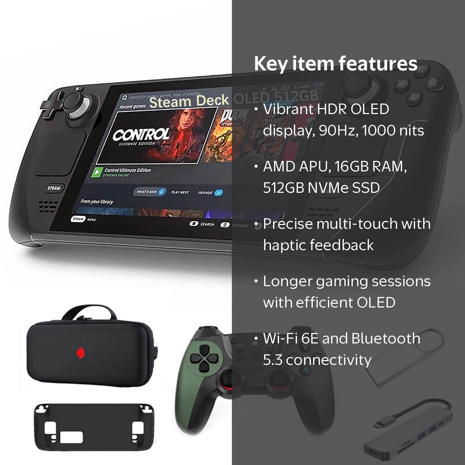 Valve Steam Deck OLED Handheld Gaming Console, 512GB 7.4