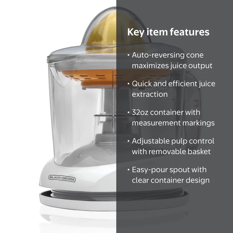 BLACK+DECKER 30 W 34 fl oz 1-Speed Citrus Juicer, Clear White