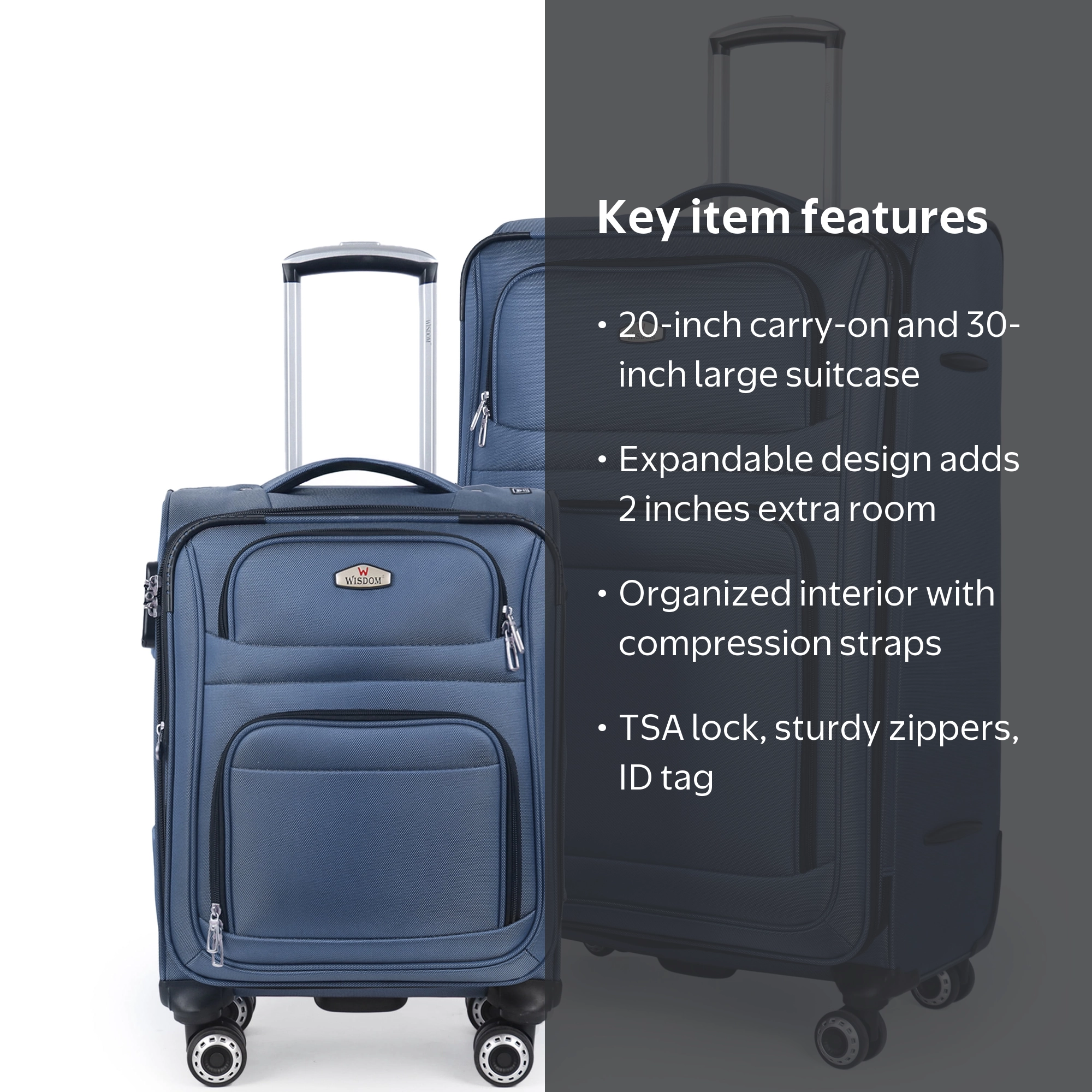 Wisdom 2 Piece Softside Luggage Set Expandable Spinner with TSA