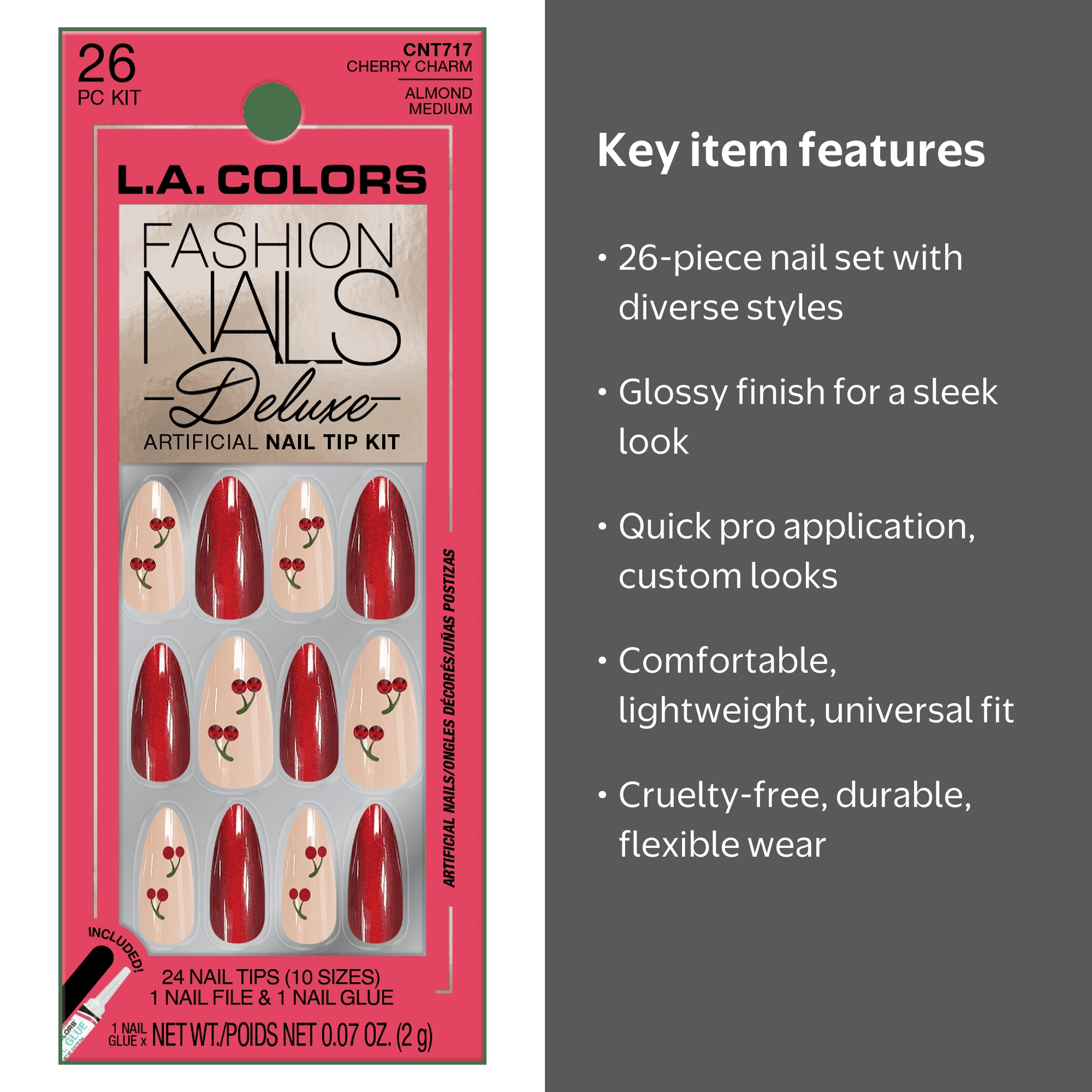 L.A. COLORS Deluxe Nail Tip, Cherry Charm, 26 Piece - Walmart.com
