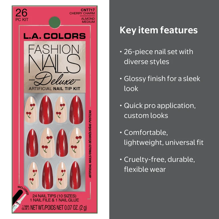 L.A. COLORS Deluxe Nail Tip, Cherry Charm, 26 Piece - Walmart.com