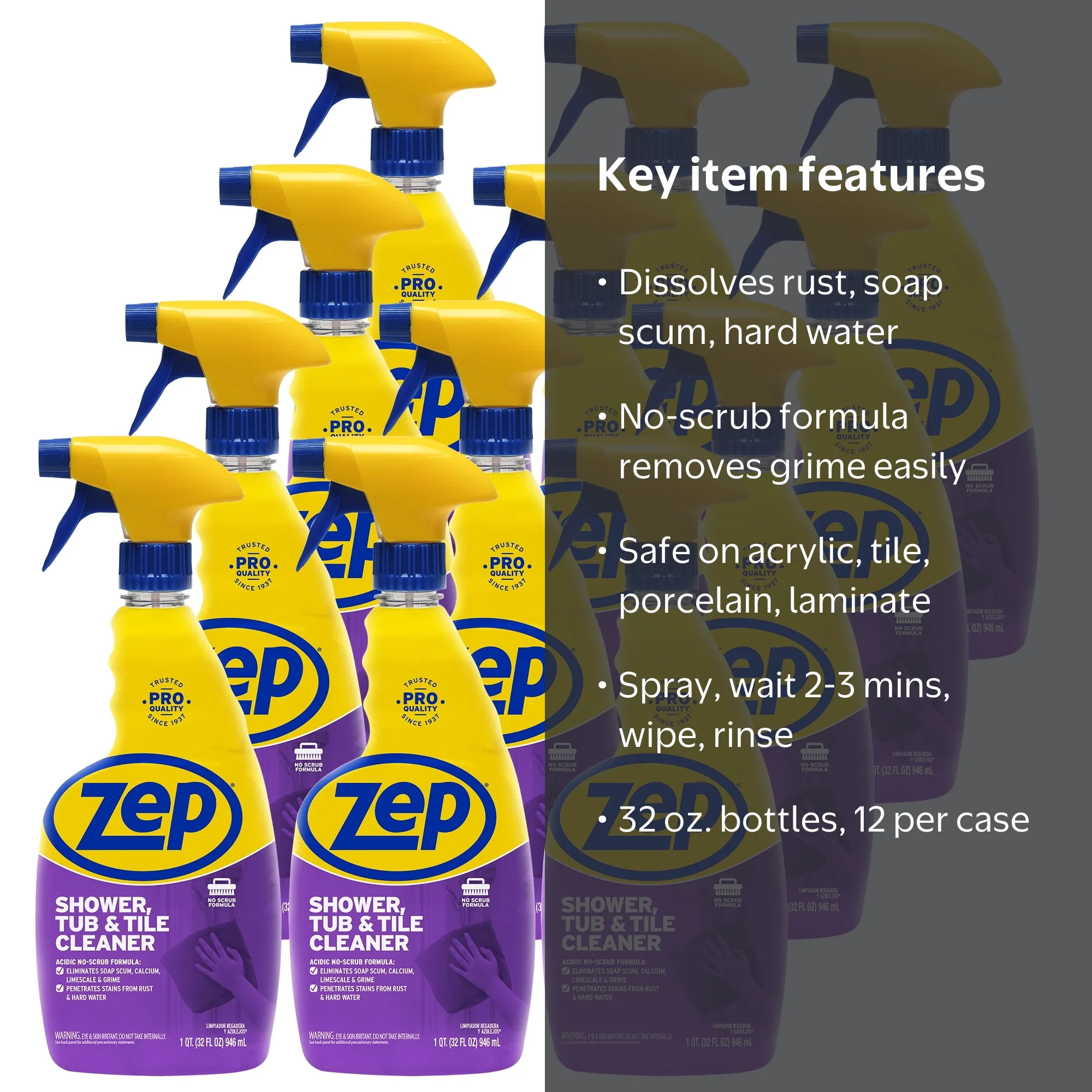 Zep, Shower Tub and Tile Cleaner, 32 oz., Case of 12 - Walmart.com