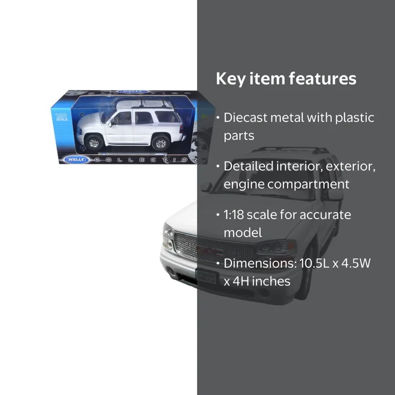 2001 GMC Yukon Denali White 1/18 Diecast Model Car by Welly
