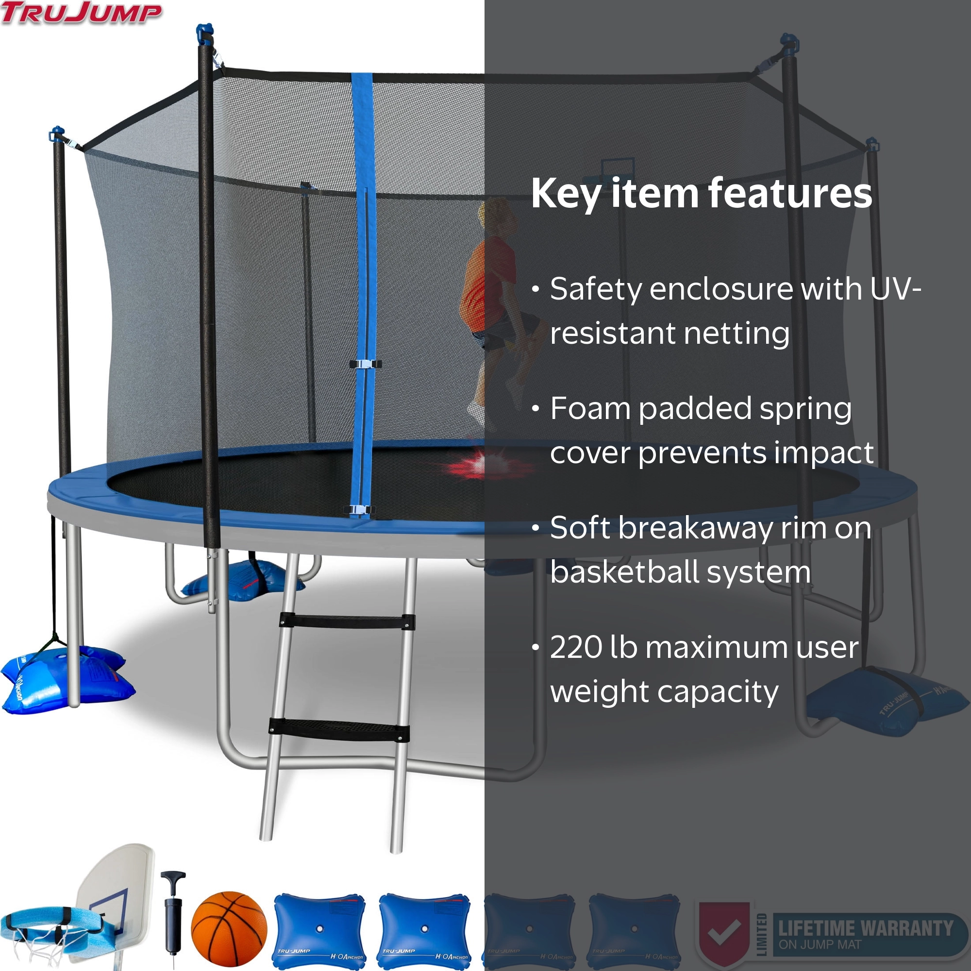 Sportspower TruJump 15FT Trampoline, with Water Anchors, Airdunk