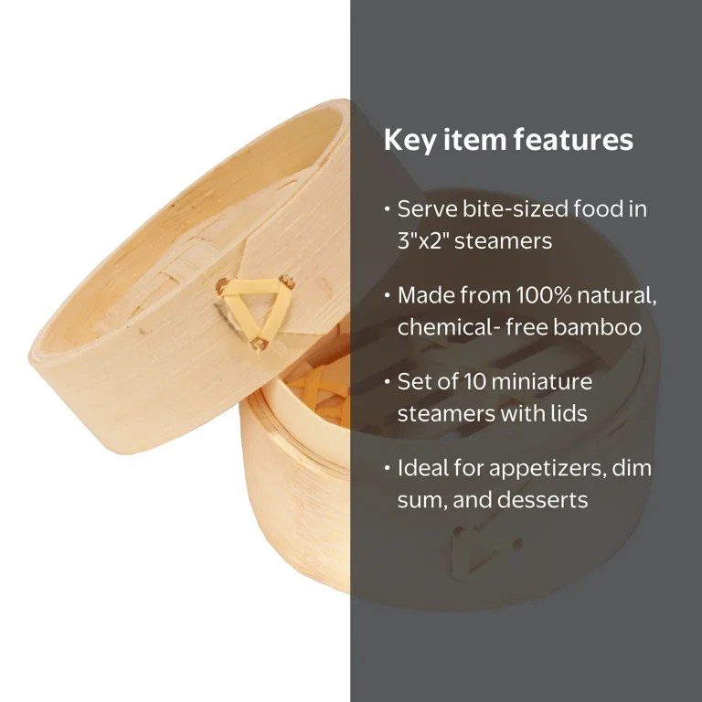 BambooMN 3 inch Mini Bamboo Food Steaming Dim Sum Dumpling Steamer