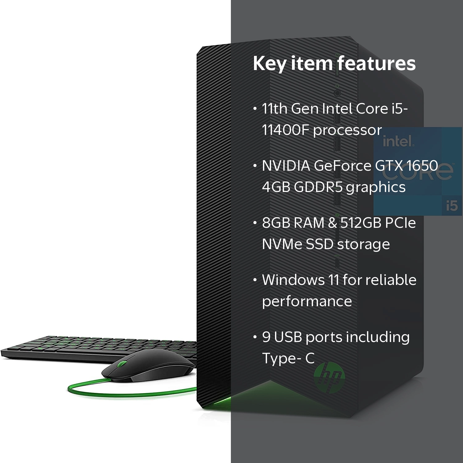 HP Pavilion Gaming Desktop, Core i5, 8GB, 512GB SSD, Black, TG01