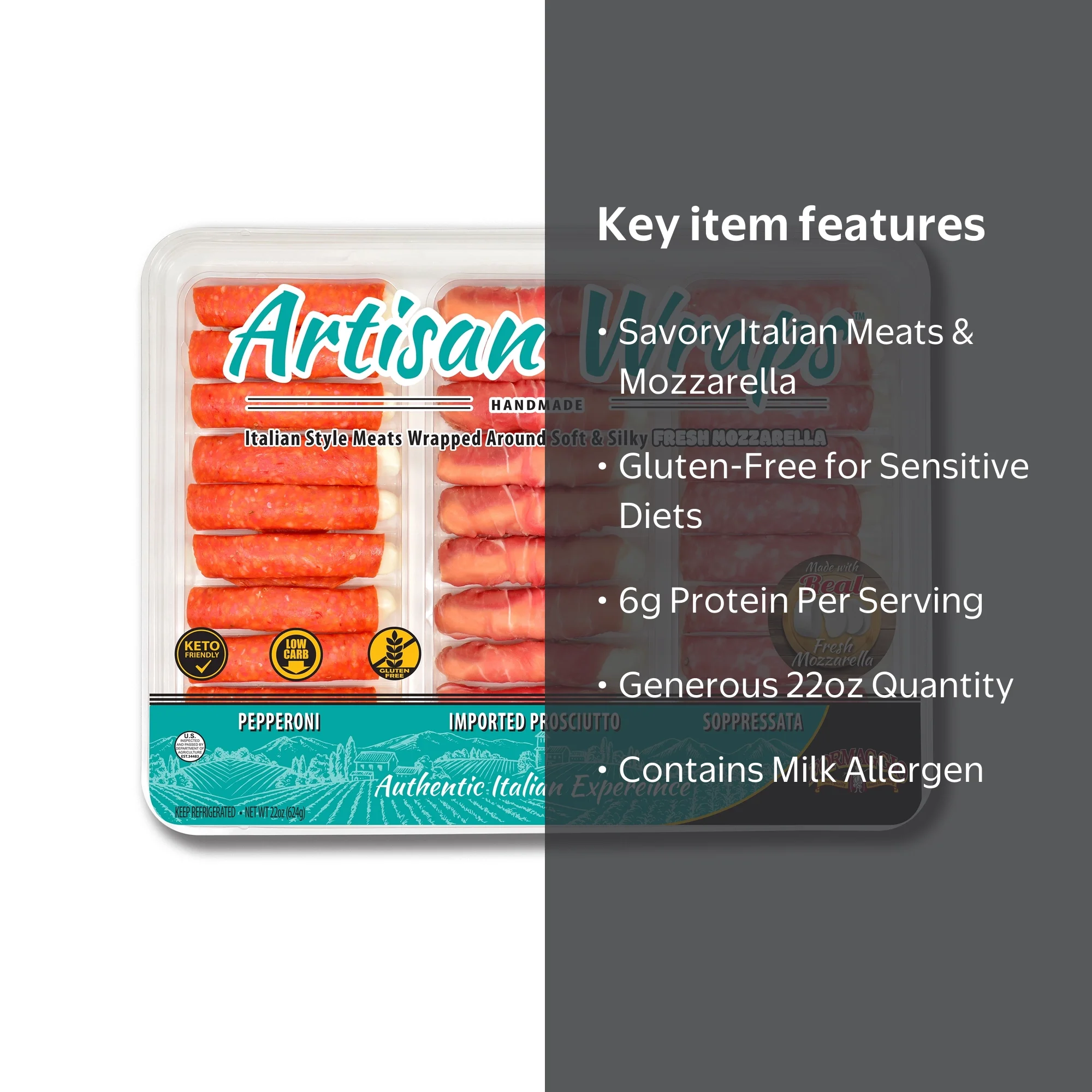 Formaggio Artisan Wraps Tray 22oz - Prosciutto, Soppressata