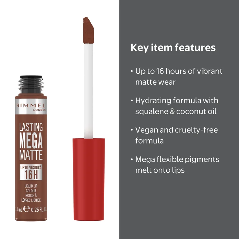 RIMMEL Lasting Mega Matte Liquid Lipstick, 725 Love Bite, 0.25 fl