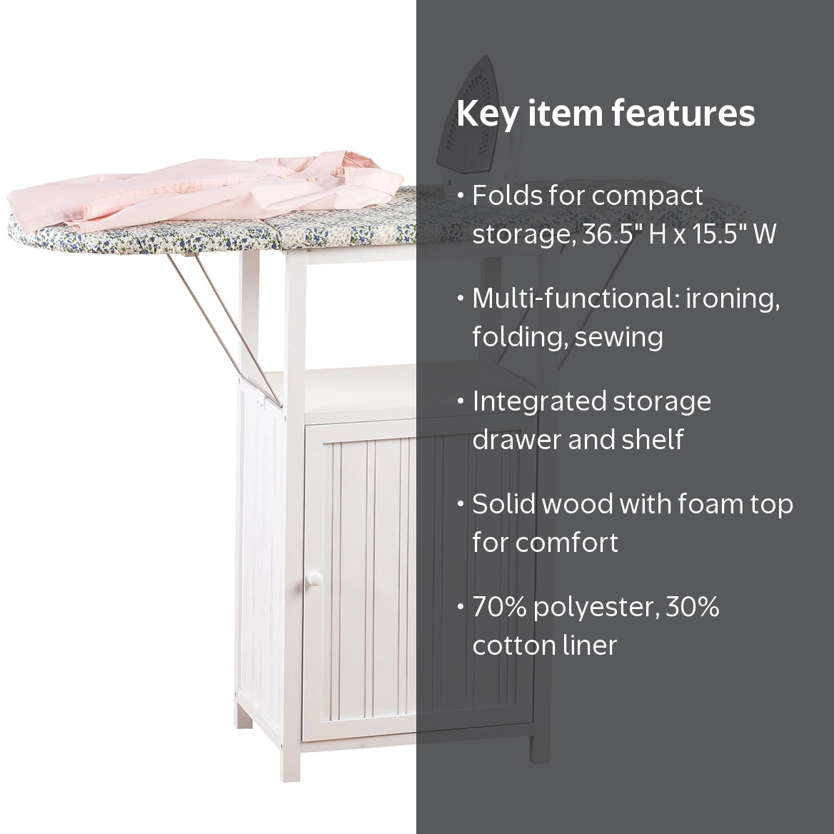 Fox Valley Traders, Ironing Table with Storage, 70% Polyester