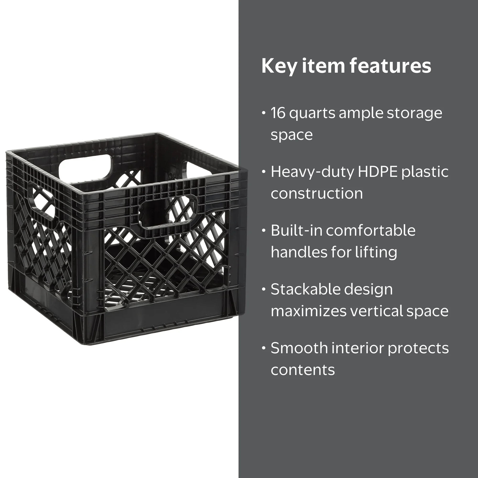 Juggernaut Storage 16QT Heavy-Duty Plastic Milk Crate Black with
