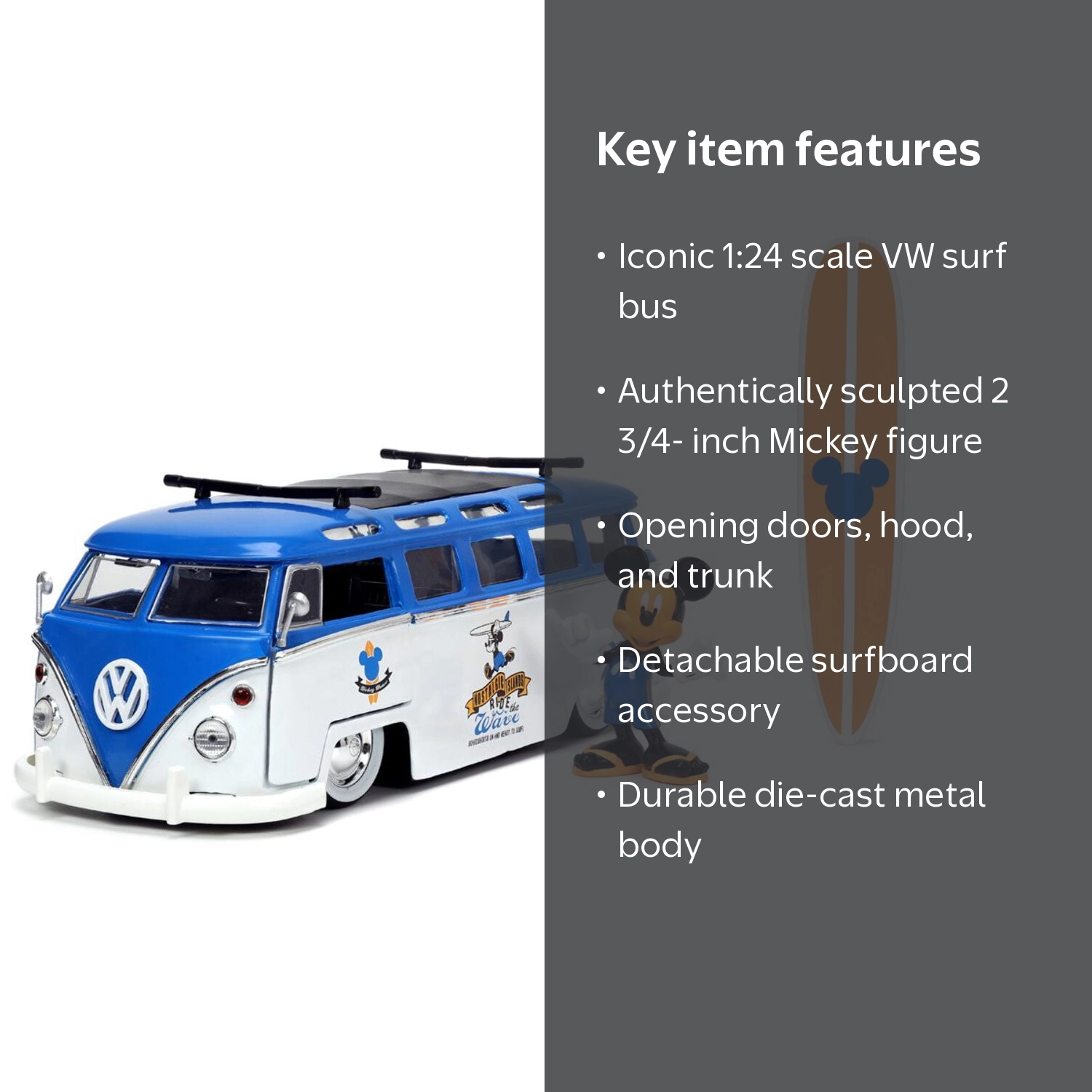 【未使用】JadaToys製VWミニカー1:24 サーフボードつき Jada Toys Disney Mickey and Friends Diecast Metal Volkswagen T1