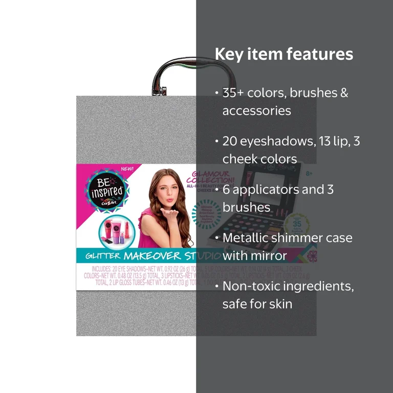 Cra-Z-Art Glitter Makeover Studio with Case Makeup Set for Tweens