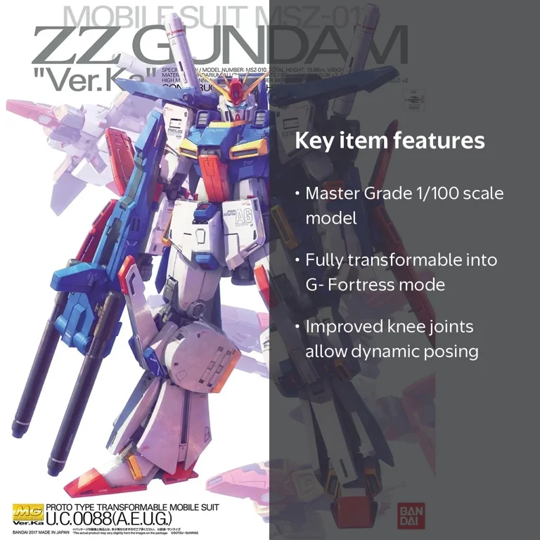 Bandai MG 1/100 MSZ-010 ZZ Gundam Ver.Ka Model Kit Toy Build
