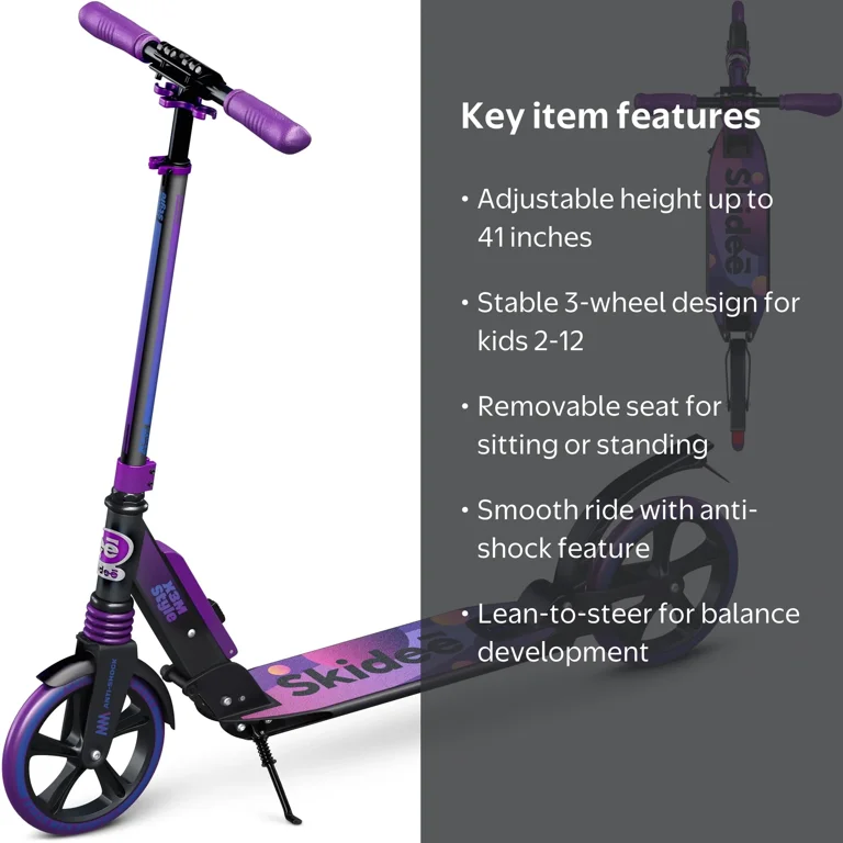 Skidee, Kids Scooter, Handlebar Up to 41 Inches, Purple - Walmart.com