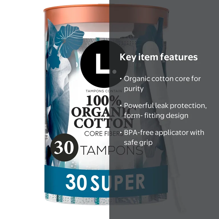 L. Organic Cotton Tampons 30 Count with BPA-Free Applicator