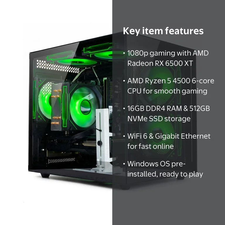 WIWB Gaming PC, Ryzen 5 5600, RX 6500 XT 4GB, 16GB DDR4, 1TB SSD