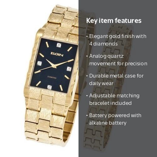 ELGIN 腕時計　ダイヤモンド　鑑定書付き　ゴールド Elgin Adult Male Analog Metal Bracelet Wristwatch Set in Gold with