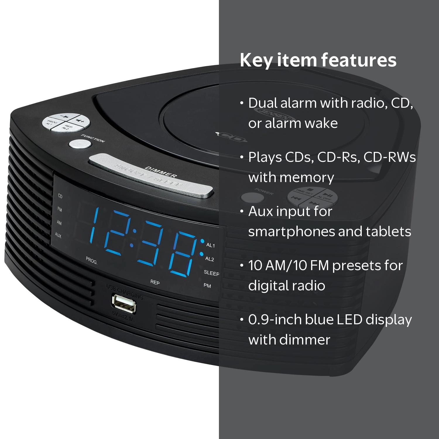 Jensen, Stereo Compact Disc Player, with AM FM Dual Alarm Clock