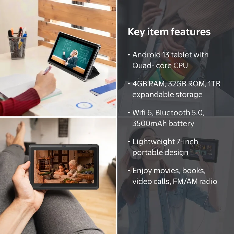 FITIFUN 7 inch Android Tablet with Case, 4GB RAM+32GB ROM, Quad