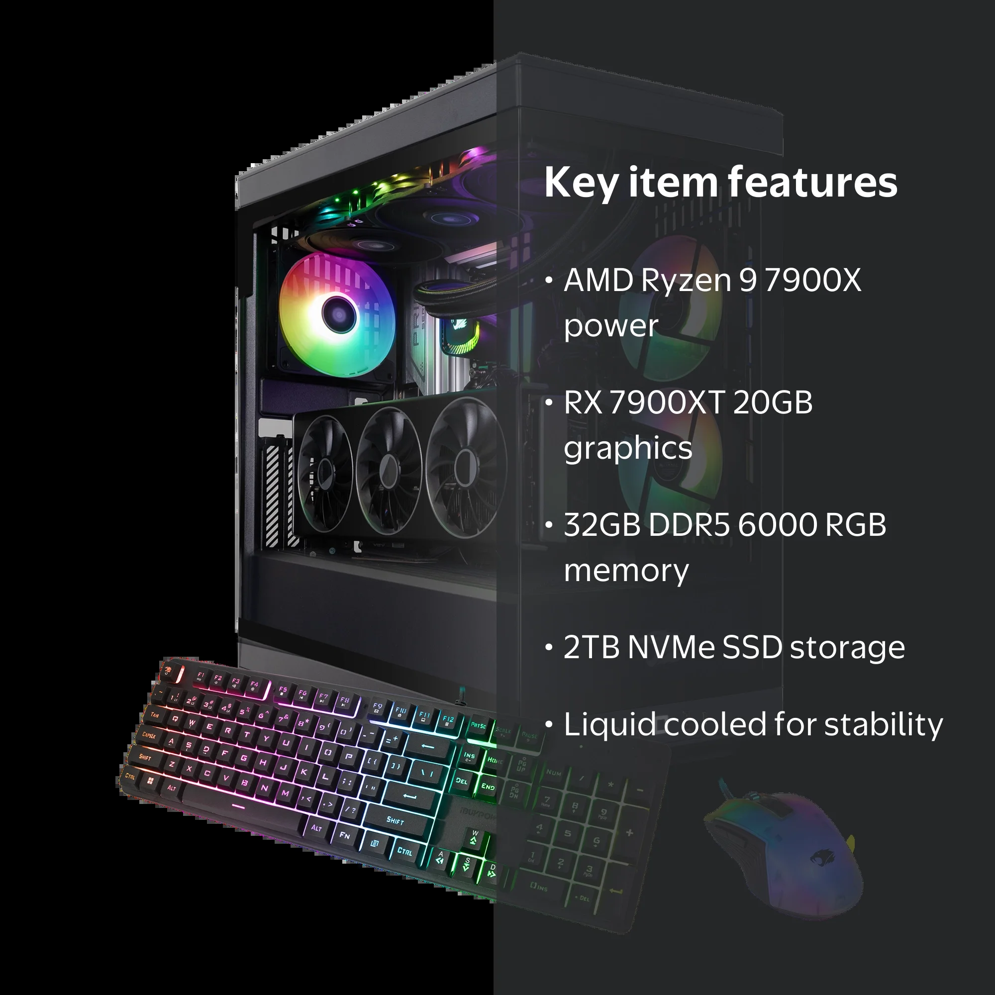 Windowsデスクトップ eX.COMPUTER i9-9920X 64GB 513GB RTX4000 iBUYPOWER Y40 Gaming PC Desktop Liquid Cooled , AMD Ryzen 9 7900X