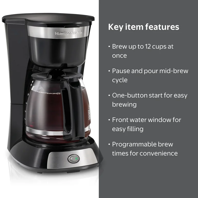Hamilton Beach 12-Cup Drip Coffee Maker, Glass, Black - Walmart.com