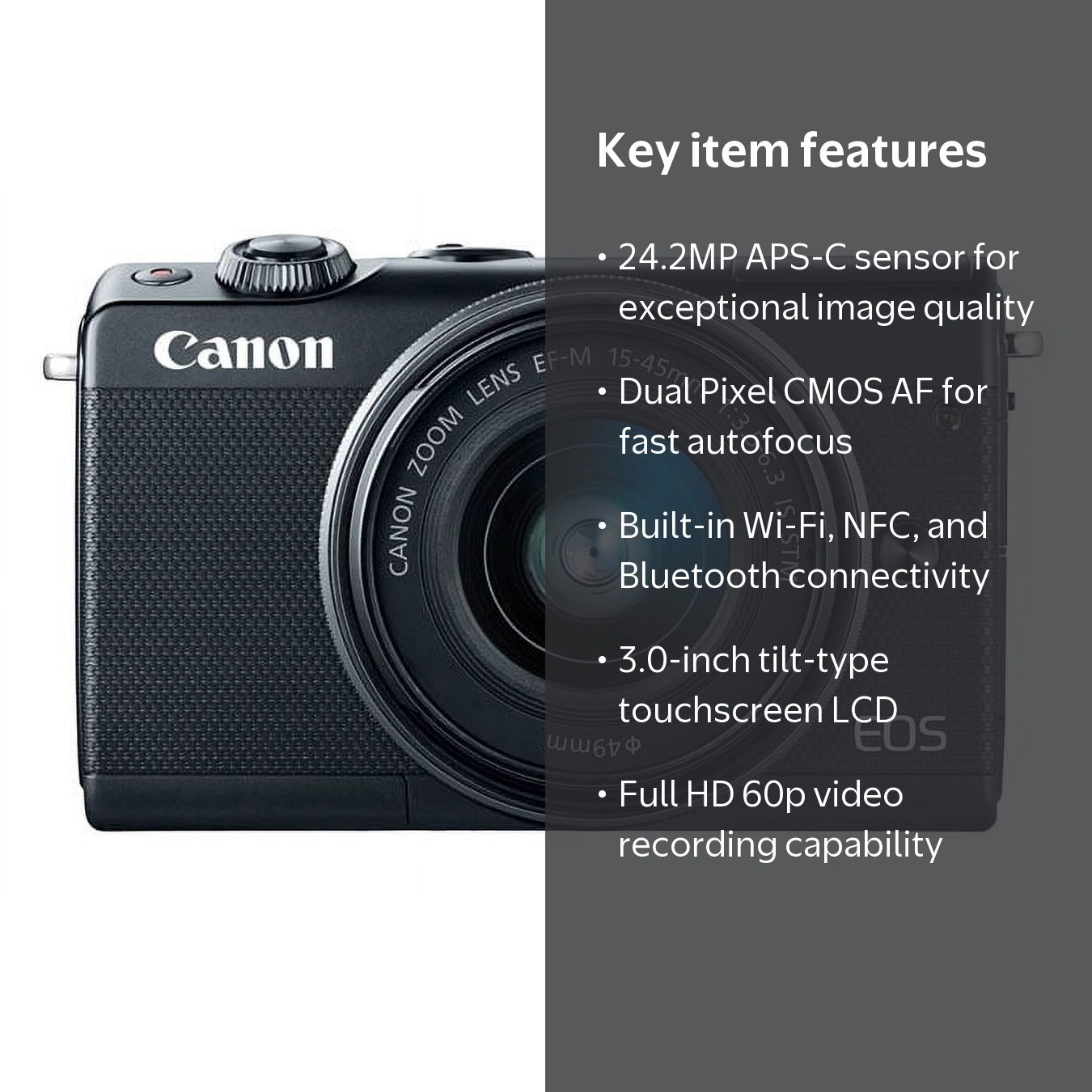 Canon EOS M100 Mirrorless Digital Camera, 24.2 MP, with 15-45mm