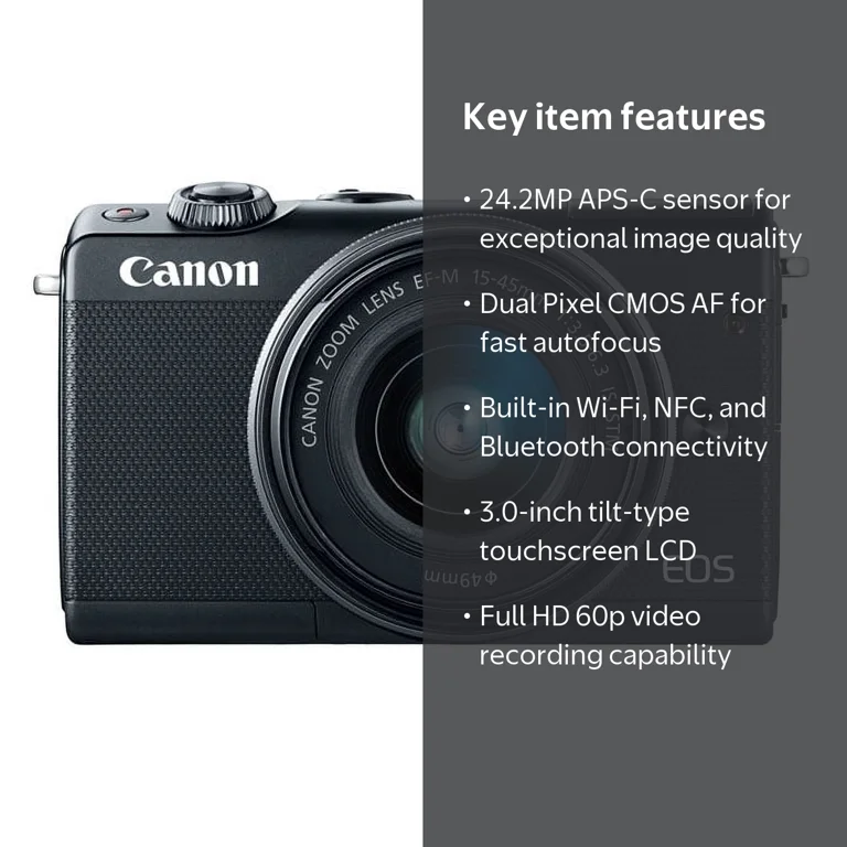 Canon EOS M100 Mirrorless Digital Camera, 24.2 MP, with 15-45mm Canon EOS M100 Mirrorless Digital Camera, 24.2 MP, with 15-45mm
