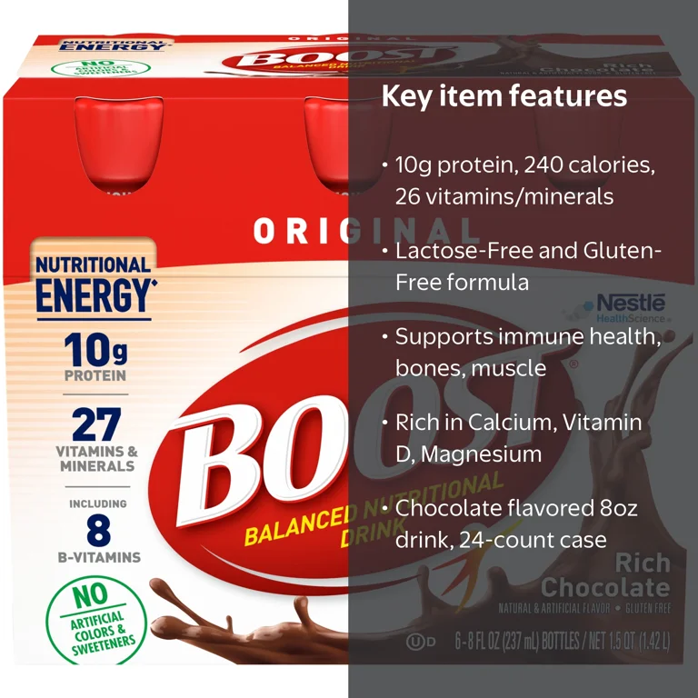 boost drink boxes Original Complete Nutritional Drink, Ready-to-Drink Shake, High-Quality Protein, Very Vanilla, 8 fl oz, 27 Count Enjoy the complete and balanced nutrition of Boost Original Drink as part of your daily diet Boost Original Complete Nutritional Drink,