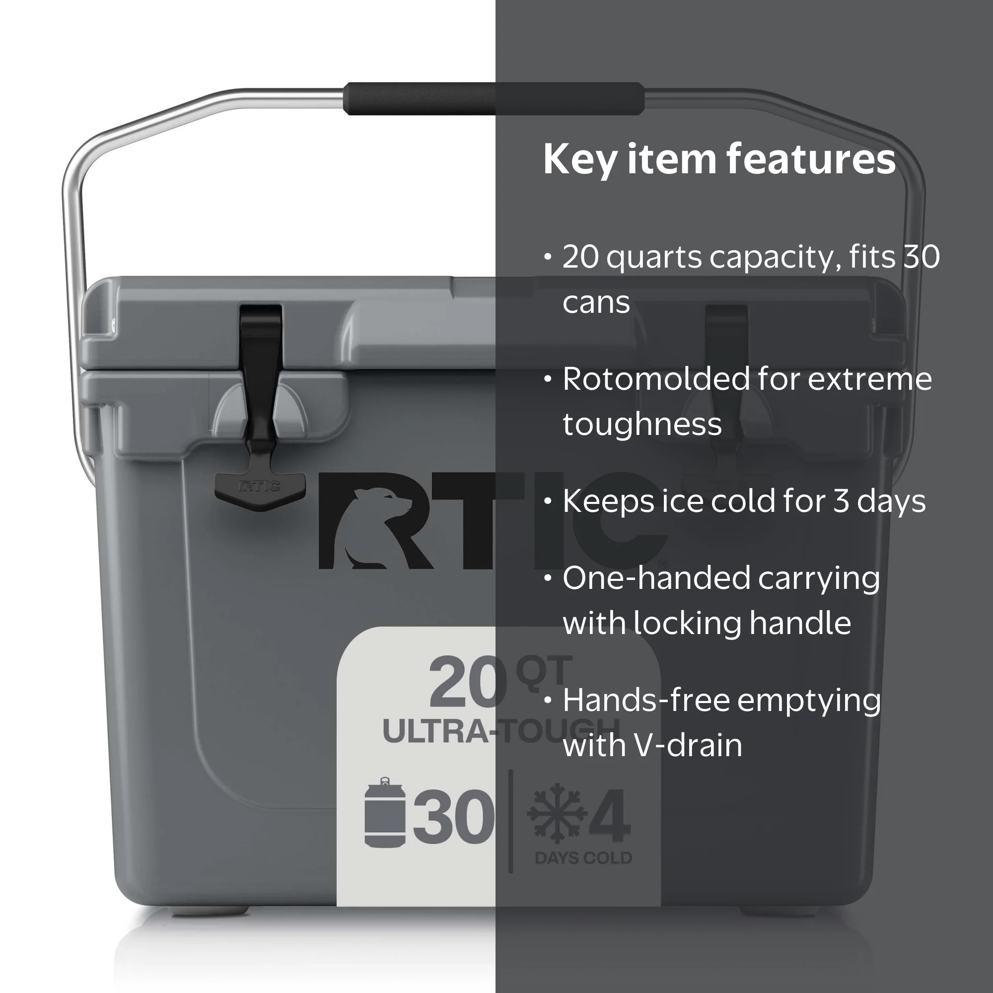 RTIC 20 QT Ultra-Tough Rotomolded Hard-Sided Ice Chest Cooler