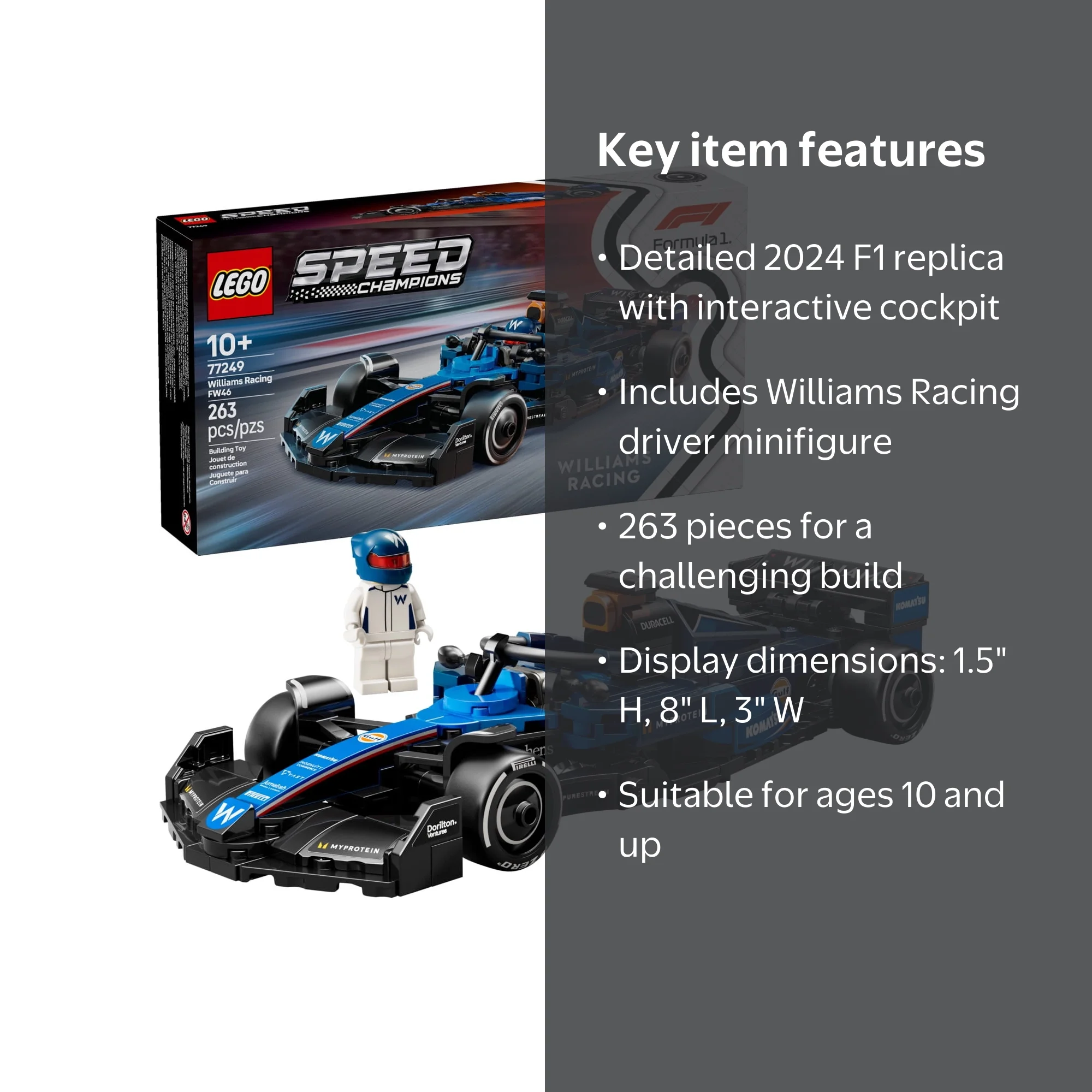 LEGO Speed Champions F1 Race Car, FW46 77249, Building Set for