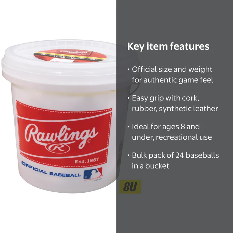Rawlings, Practice Baseballs, OLB3, Bucket 24ct, Suitable for