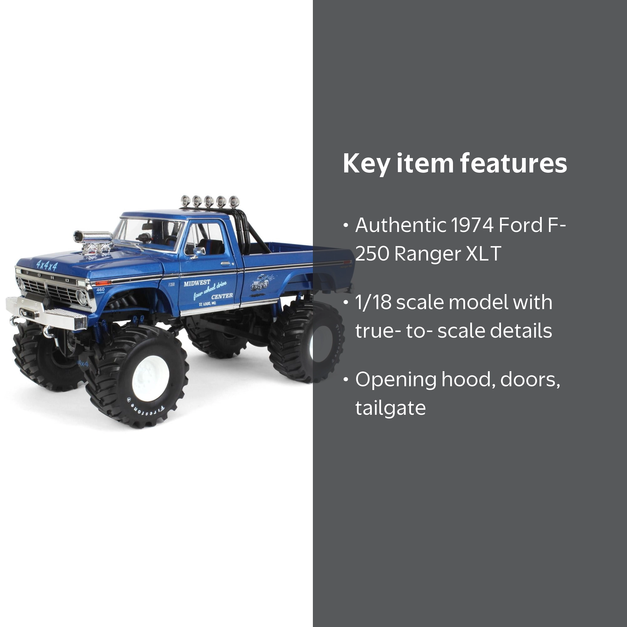 1974 Ford F-250 Ranger XLT Monster Truck w/48-Inch Tires Blue Met