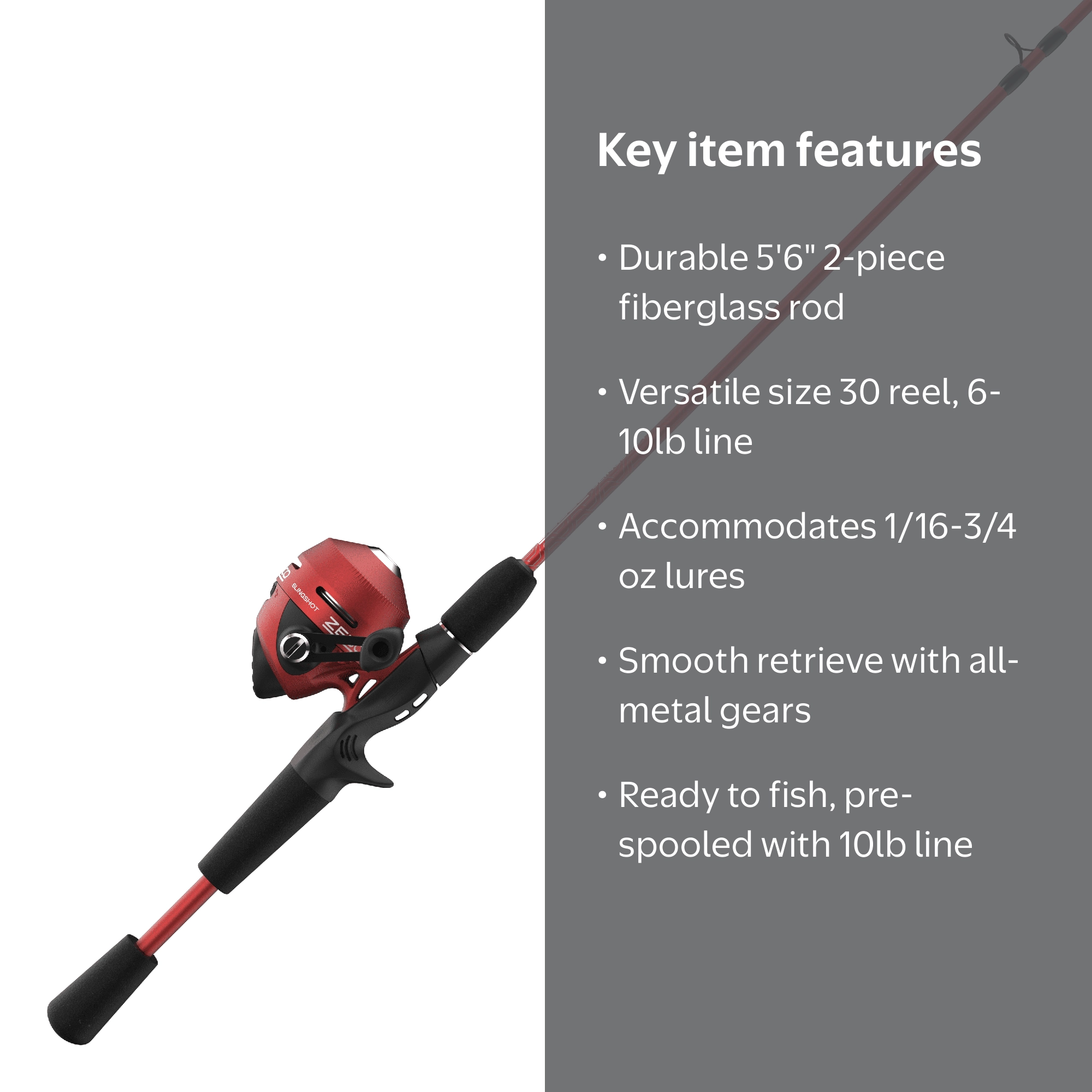 Zebco Slingshot Spincast Fishing Rod and Reel Combo, 5-foot 6-inch