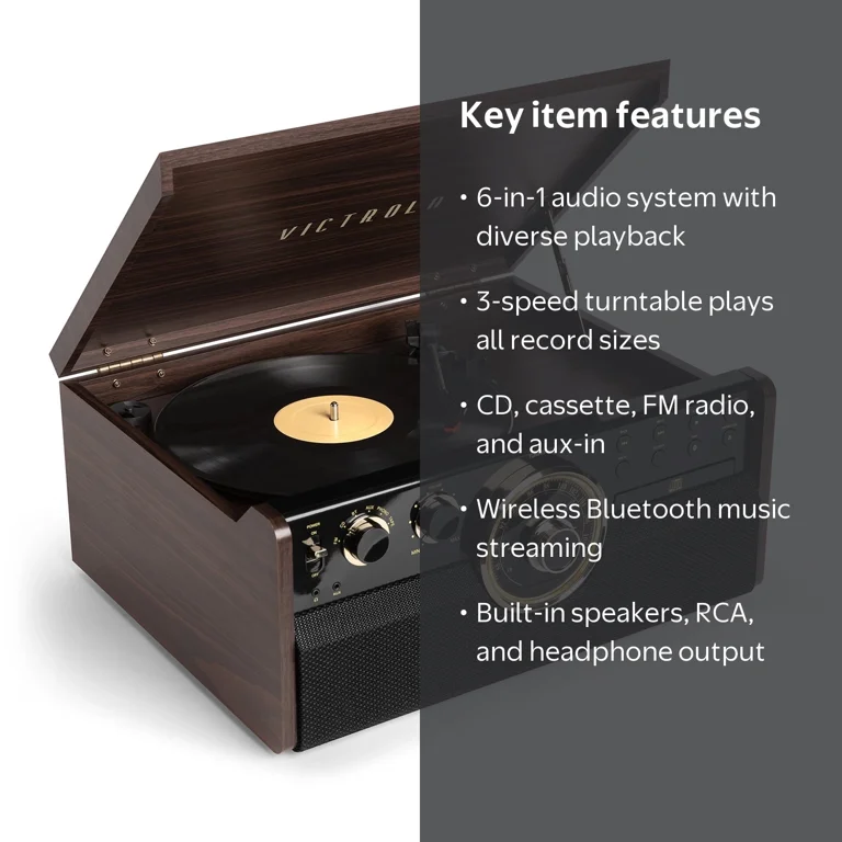 Victrola 6-in-1 Wood Empire Mid Century Modern Bluetooth Record